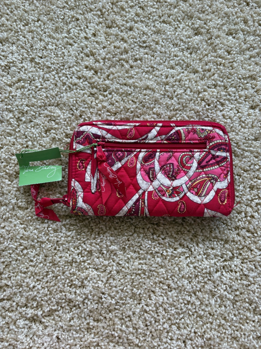 Vera Bradley Zip Around Wallet Rosy Posies Quilted Travel Organizer NWT